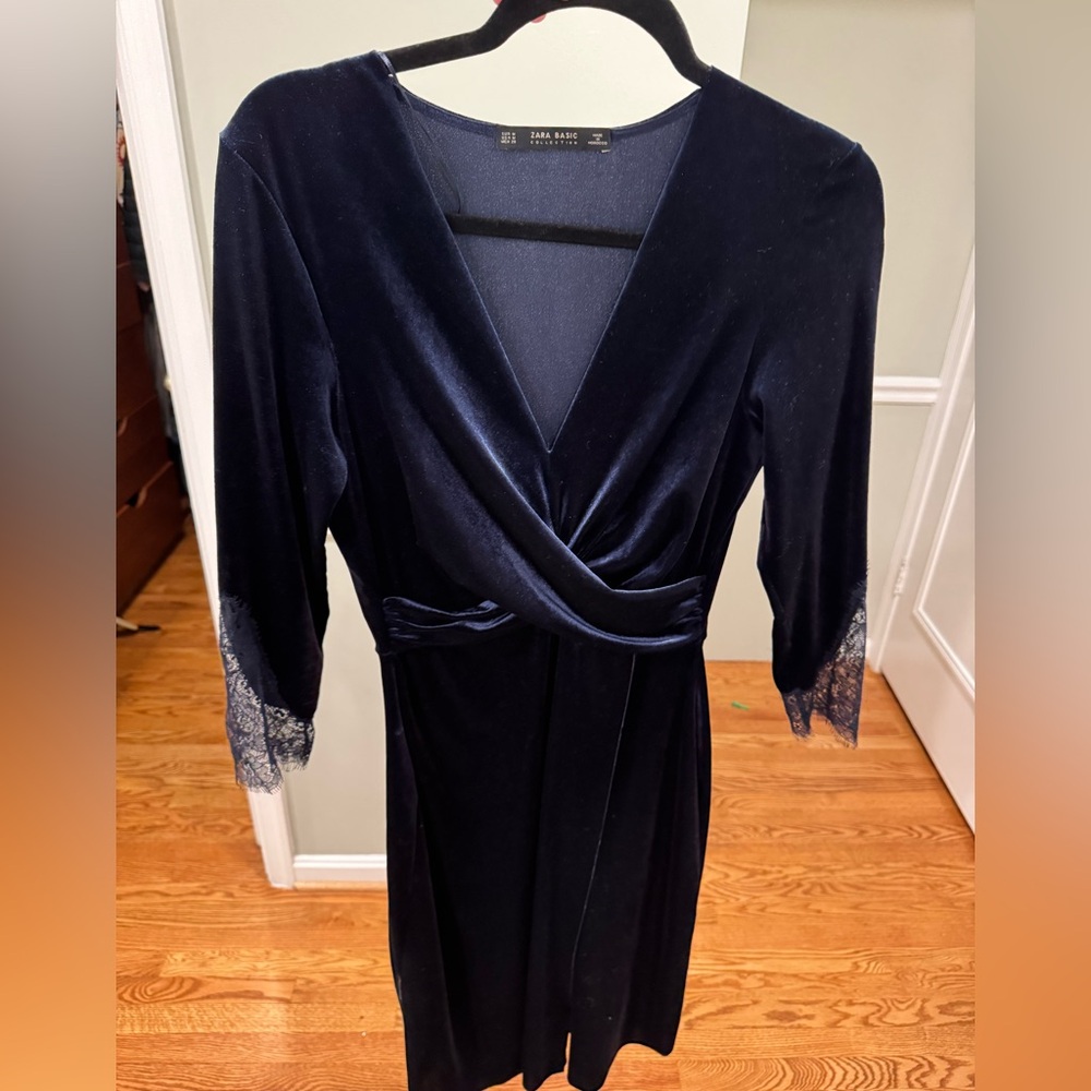 ZARA deep blue velvet midi dress